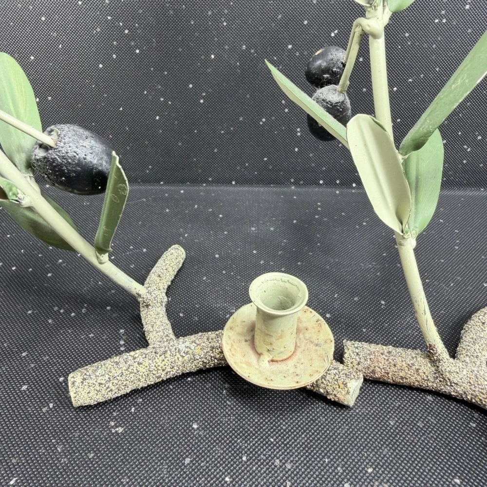 Metal Olive Branch Taper Candle Holder Set of 2 Green Leaf Botanical Decor 7in